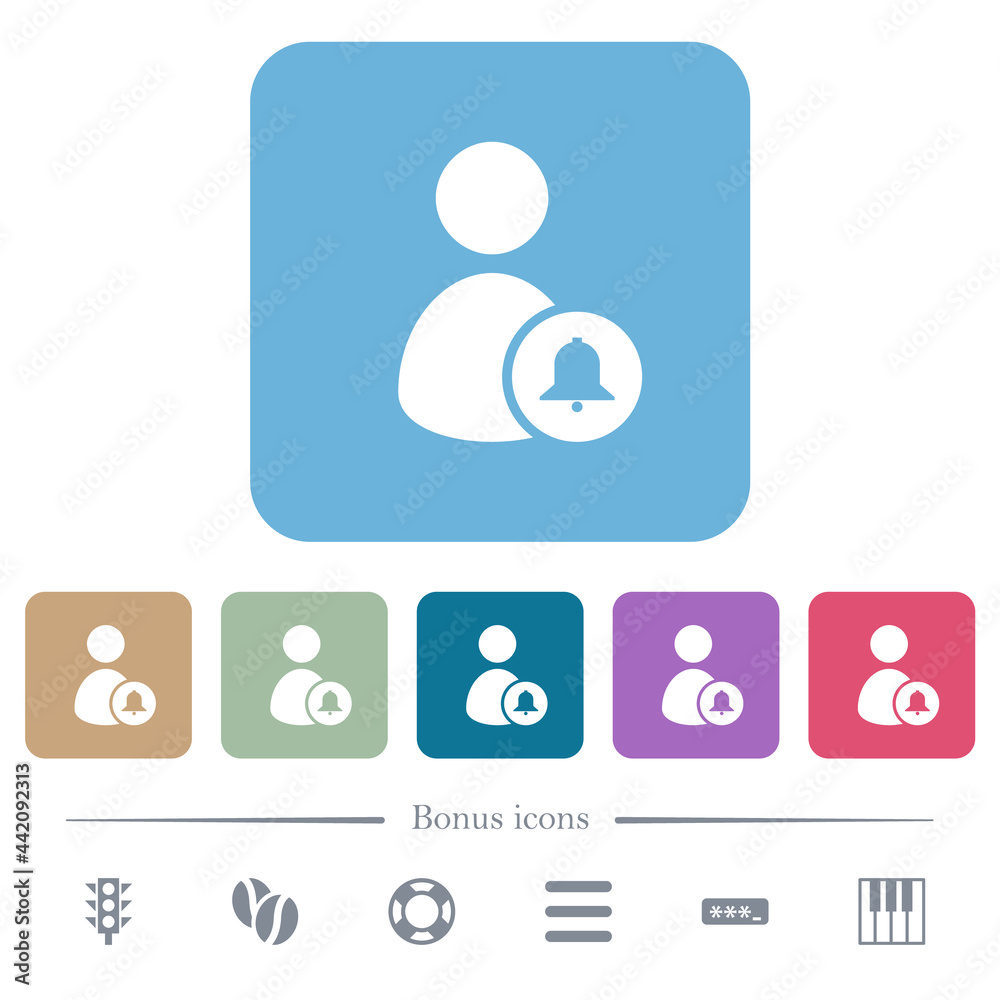 Notify user flat icons on color rounded square backgrounds Notify user flat icons on color rounded square backgrounds