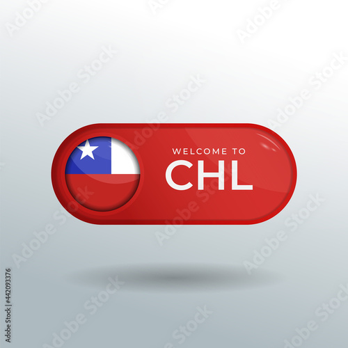 3D Label and Location Pointer Flag Nation of Chile with Glossy Reflection