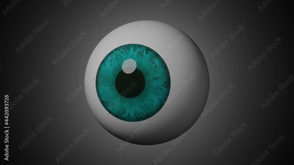 3d rendering of an human blue eye moving around on a black background