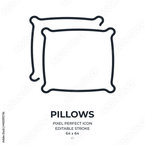 Pillows editable stroke outline icon isolated on white background flat vector illustration. Pixel perfect. 64 x 64.
