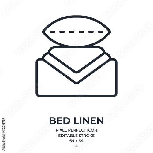 Bed linen set editable stroke outline icon isolated on white background flat vector illustration. Pixel perfect. 64 x 64.