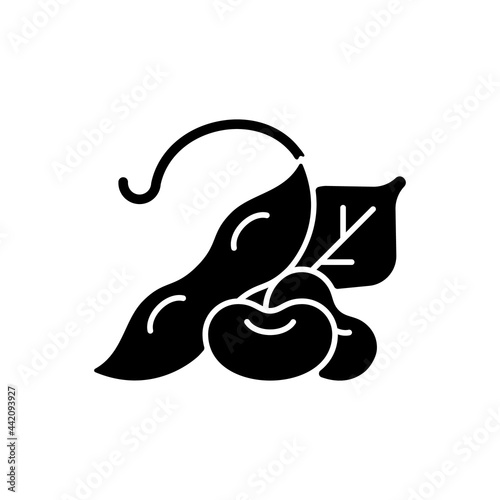 Edamame black glyph icon. Natural vegetables. Versatile food crops. Healthy vegetarian snacks. Plant based meals. Nutrition source. Silhouette symbol on white space. Vector isolated illustration