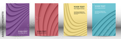 Cover designs set. Background with abstract volumetric gradient of linear waves, fabric folds for creating a trendy banner, poster