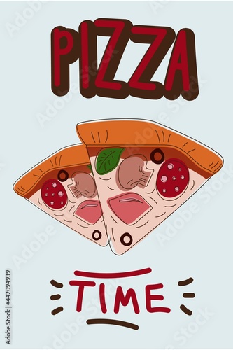 Pizza cut poster in hand drawn style