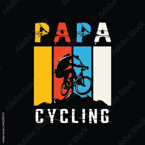 Papa cycling on the mountain vintage t-shirt design.