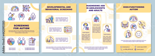 Screening for autism brochure template. Developmental of body. Flyer, booklet, leaflet print, cover design with linear icons. Vector layouts for presentation, annual reports, advertisement pages