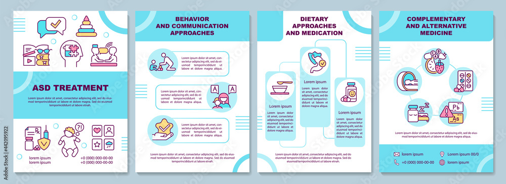 ASD treatment brochure template. Behavior approaches. Flyer, booklet, leaflet print, cover design with linear icons. Vector layouts for presentation, annual reports, advertisement pages