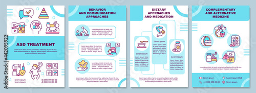 ASD treatment brochure template. Behavior approaches. Flyer, booklet, leaflet print, cover design with linear icons. Vector layouts for presentation, annual reports, advertisement pages
