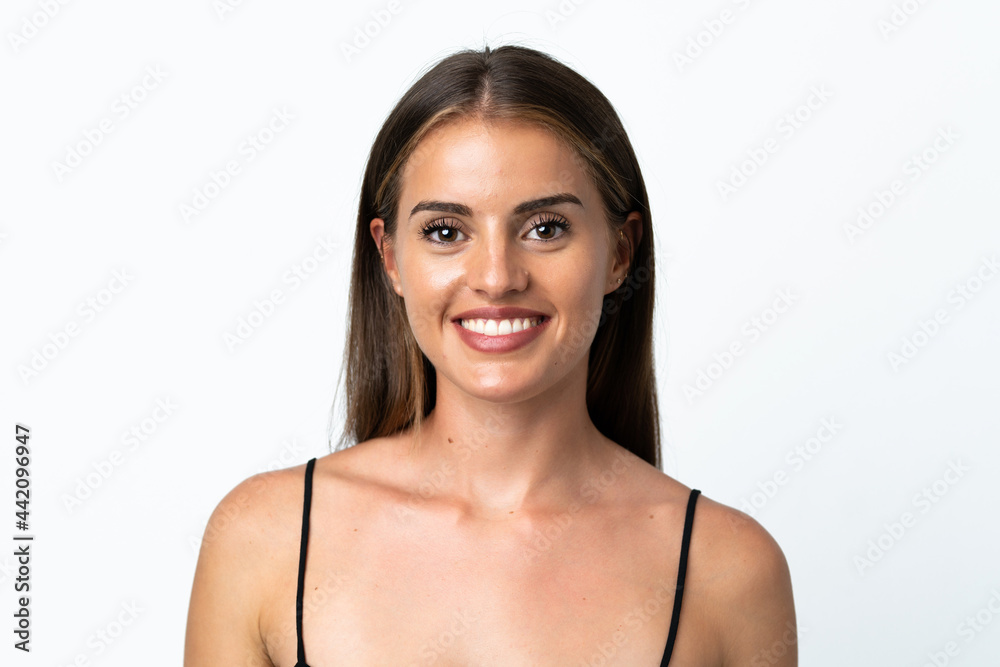 Young Uruguayan woman isolated on white background . Portrait Young Uruguayan woman isolated on white background . Portrait