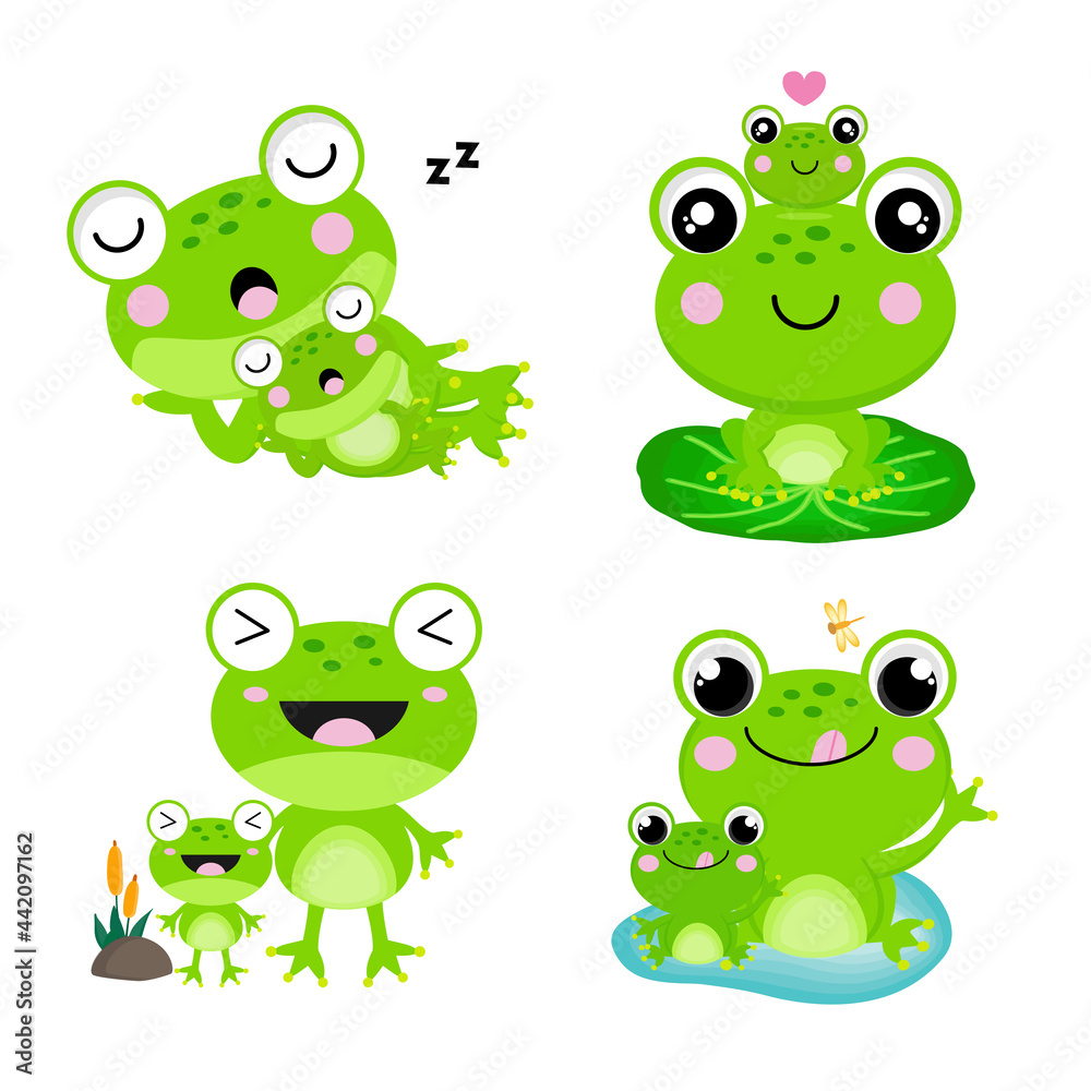 Obraz premium Mother and Baby Frog cartoon for kids.