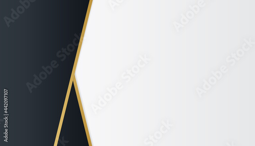 Black abstract background with golden lines. Black gold background overlap dimension abstract geometric modern. Elegant navy black gold background with overlap layer. Suit for business and corporate