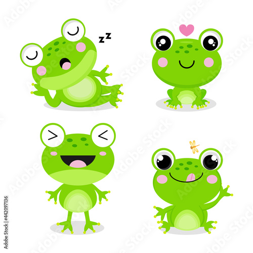 Set of little frogs in cartoon style.