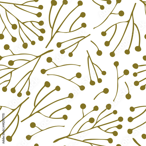 Seamless vector pattern with branches isolated on white background. Floral endless pattern. Textile, fabric, wrapping paper design.