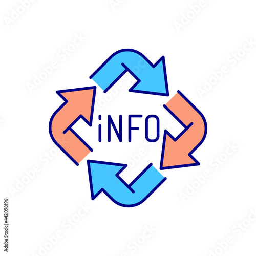 Information exchange RGB color icon. Share ideas, experience and news. Isolated vector illustration. Interactive engagement. Knowledge sharing between peoples simple filled line drawing