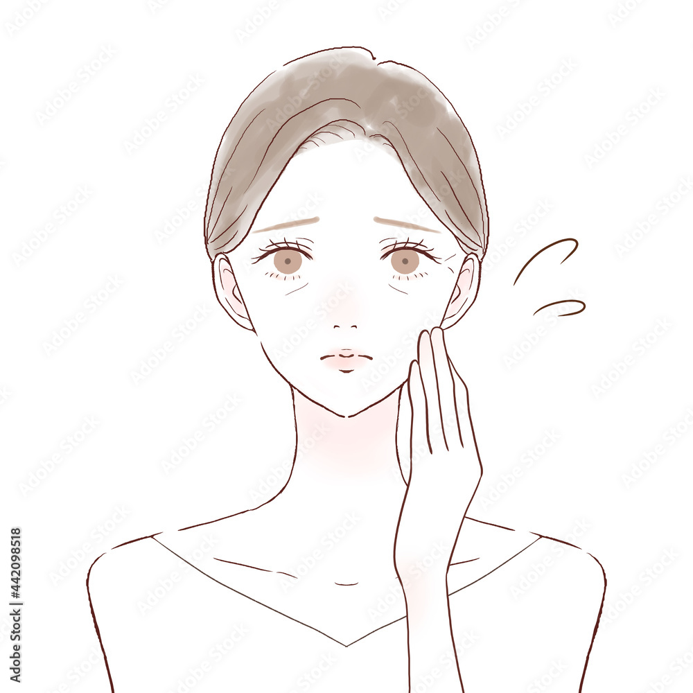 顔の小じわに悩む女性 顔の小じわに悩む女性