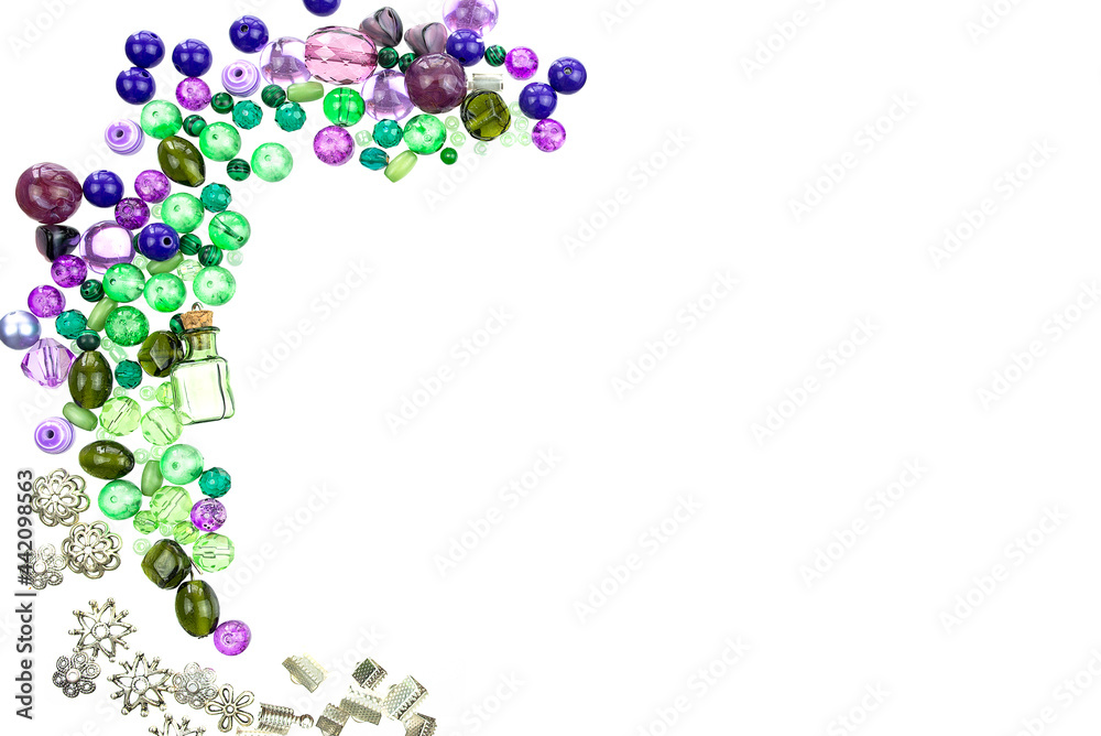 Jewellery suppliers, beads and jewellery findings of different kinds isolated on a white background. Jewellery suppliers, beads and jewellery findings of different kinds isolated on a white background.