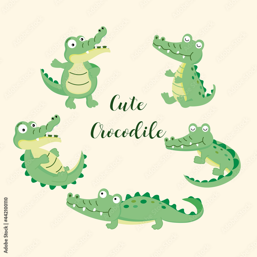 Obraz premium Set of cute crocodile cartoon.