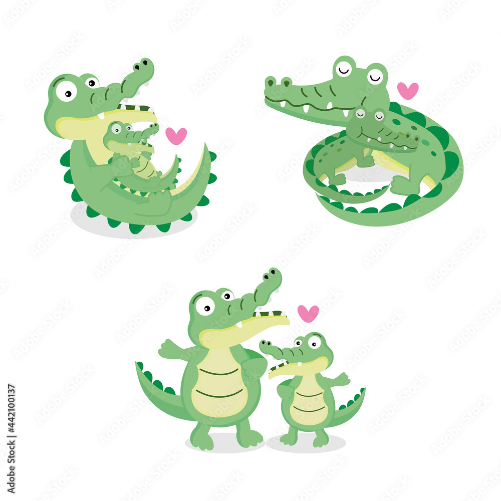 Naklejka premium cute crocodile and baby cartoon.