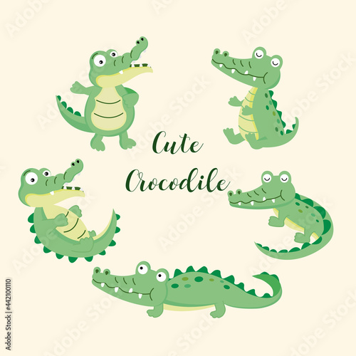 Set of cute crocodile cartoon.