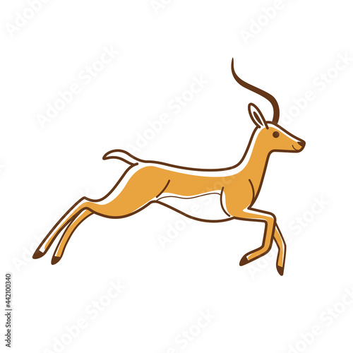 Antelope jumping, cute character for children. Vector illustration in cartoon style for abc book, poster, postcard. Animal alphabet - letter A.