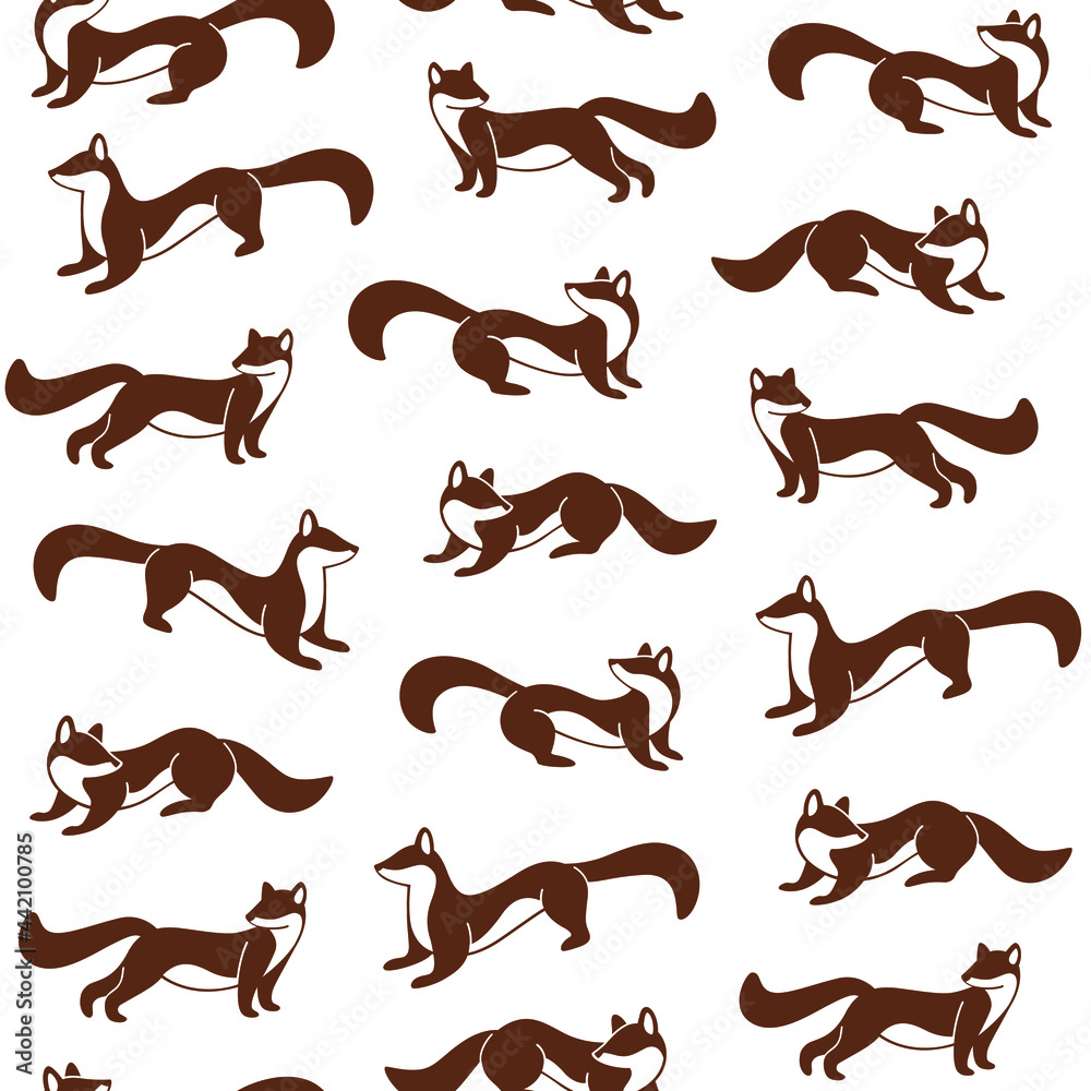Seamless trendy animal pattern with silhouette of marten. Flat design print in cartoon style.