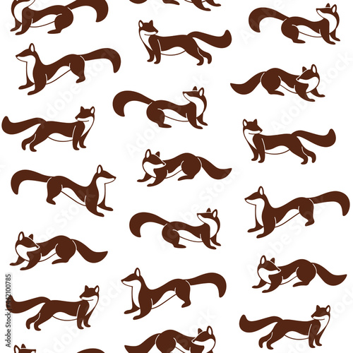 Seamless trendy animal pattern with silhouette of marten. Flat design print in cartoon style.