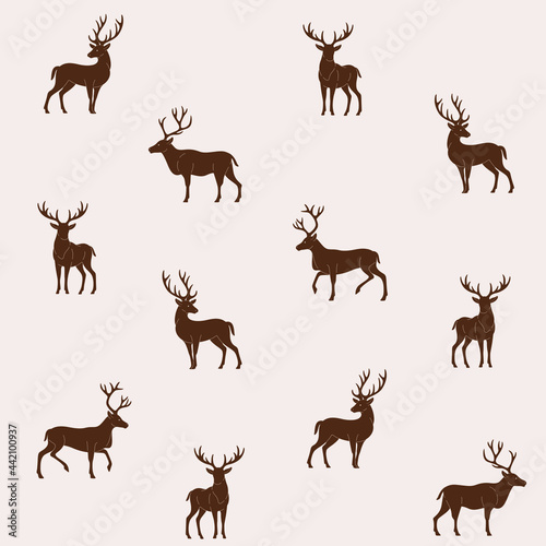 Cartoon stag - seamless trendy pattern with animal in various poses. Contour vector illustration for prints  clothing  packaging and postcards.