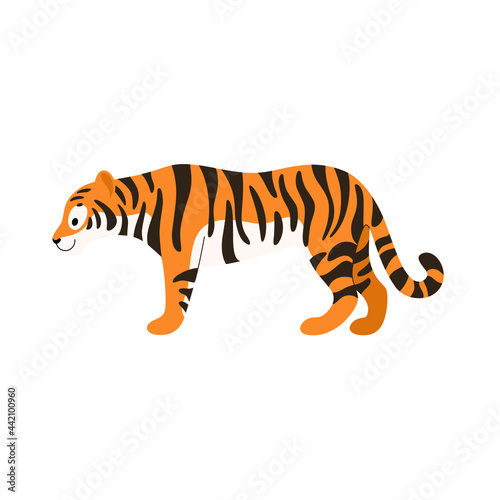 Cute tiger - cartoon animal character. Vector illustration in flat style isolated on white background.