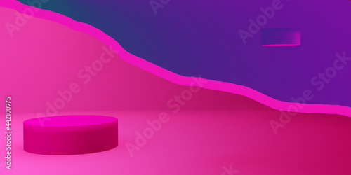 Abstract pastel pink stand advertising copy space, minimal geometric shapes. 3D rendering