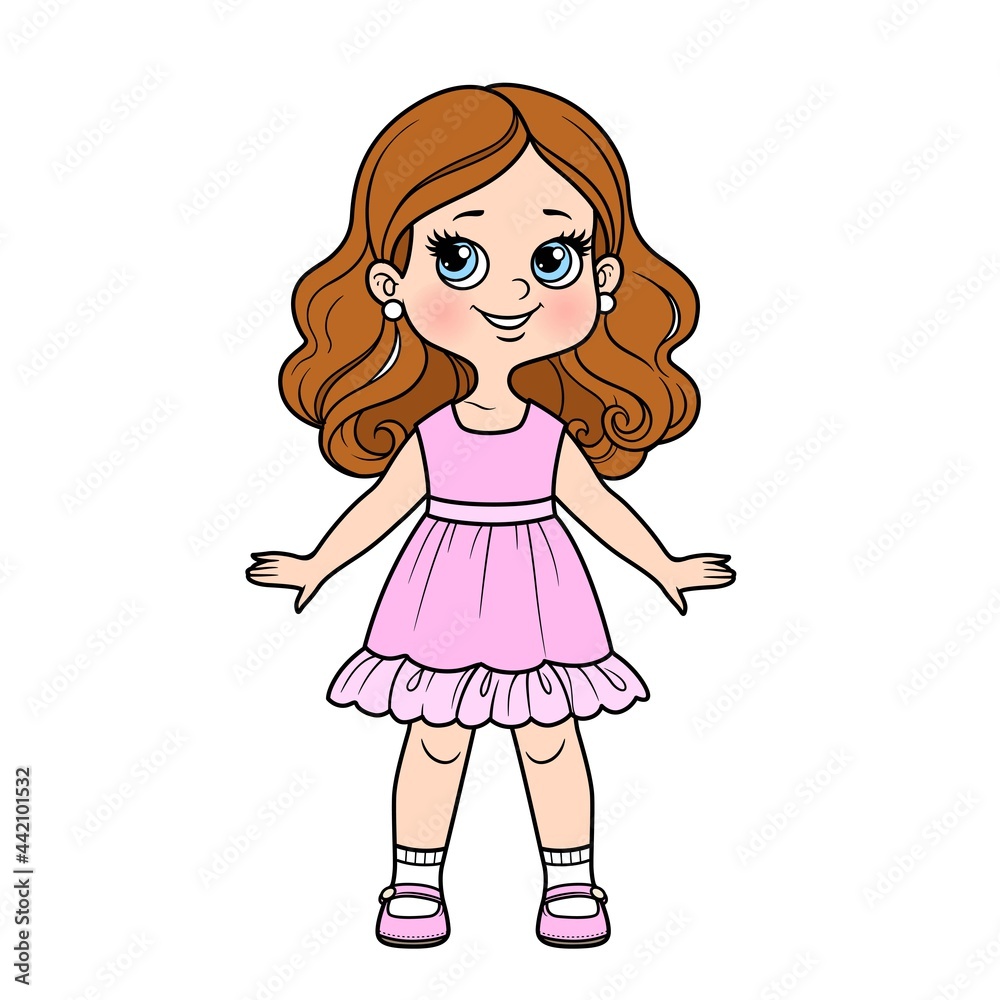 Cute cartoon girl in fancy dress color variation for coloring page isolated on white background Cute cartoon girl in fancy dress color variation for coloring page isolated on white background
