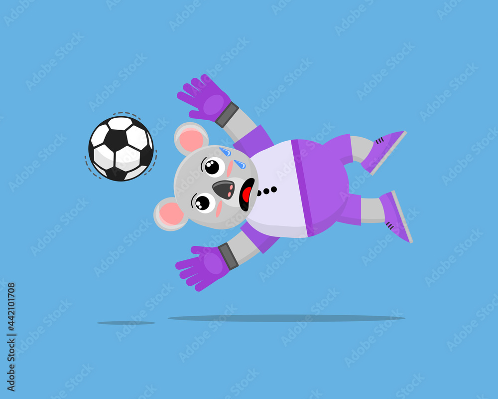 Illustration vector graphic cartoon of cute koala as goalkeeper trying to catch the ball. Childish cartoon design suitable for product design of children's books, t-shirt etc