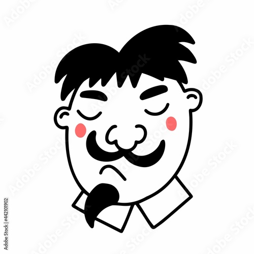 Hand drawn doodle disgruntled man's face with goatee. Vector line illustration.