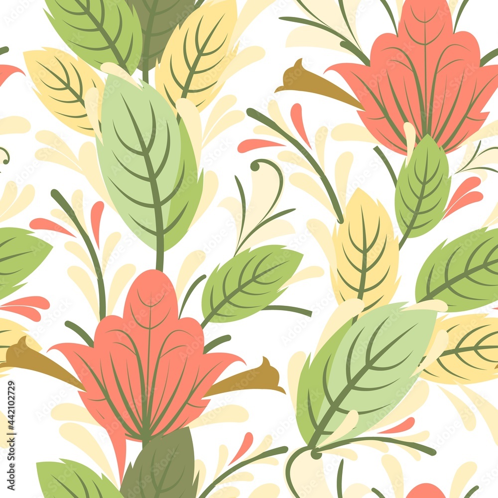 Silver vegetable seamless pattern. Cool ornament. Interlacing of branches and flowers. Background illustration. Elegant fashionable. Flat isolated background. Vector