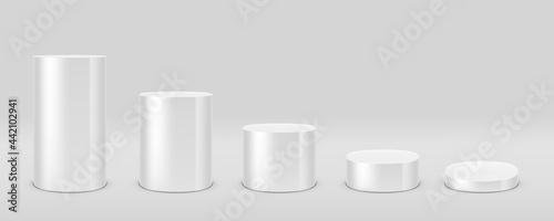 3D Various Cylinder Stages Or Product Podiums photo