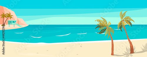Fototapeta Naklejka Na Ścianę i Meble -  Sea coast panoramic landscape with sand beach and palm trees