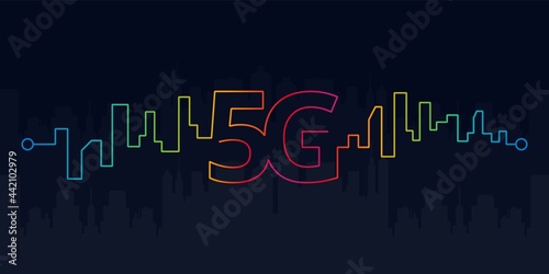 5G network wireless connection. Internet Wi-fi signal speed, connection technology smart city concept. Vector illustration