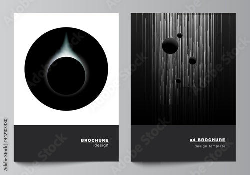 Vector layout of A4 format cover mockups design templates for brochure, flyer layout, booklet, cover design, book design, brochure cover. Tech science future background, space astronomy concept.