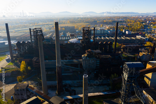 Canvas Print Aerial view of metallurgical plant buildings in Ostrava, Czech Republic