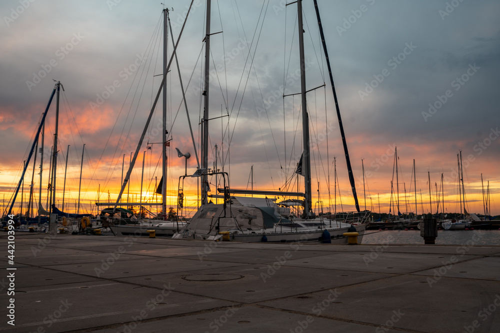 Backplate showing a concrete square in the marina at sunset.Backplate useful for 3D rendering
