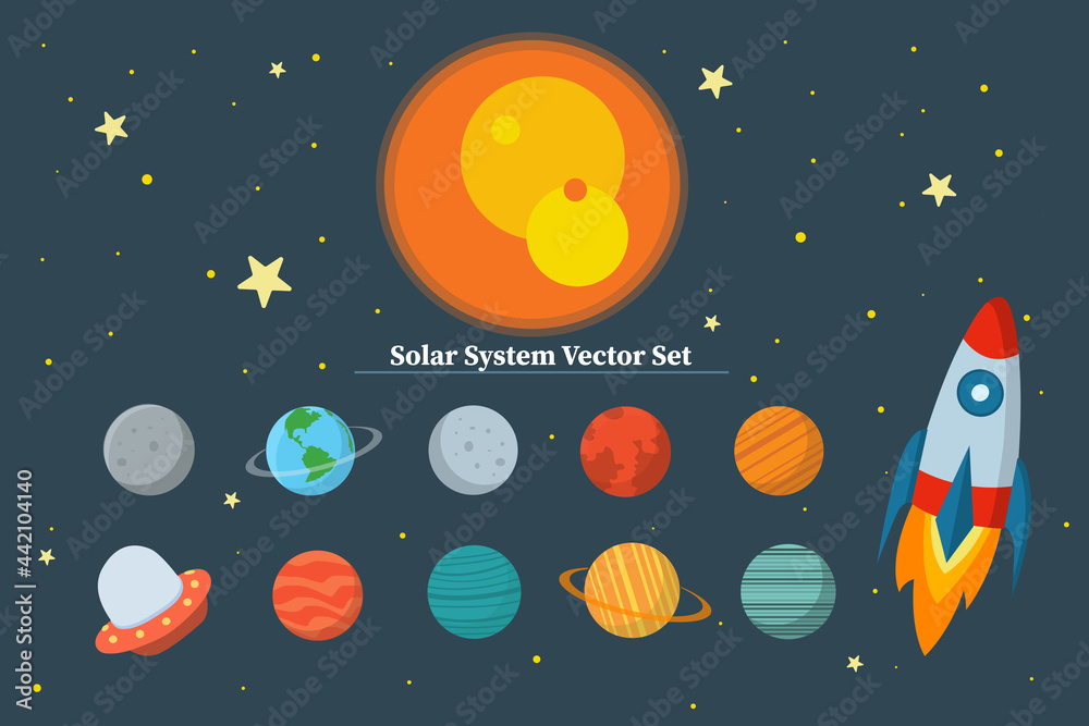 solar system icon vector set, orbit sun moon space set, vector galaxy set solar system icon vector set, orbit sun moon space set, vector galaxy set