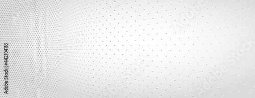 3D abstract monochrome background with dots pattern vector design, technology theme, dimensional dotted flow in perspective, big data, nanotechnology.
