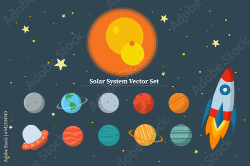 solar system icon vector set, orbit sun moon space set, vector galaxy set