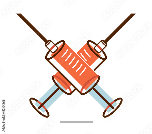 Vaccination theme vector illustration of a syringe isolated over white, epidemic or pandemic coronavirus covid 19 or flu or SARS or any other vaccine, pharmacology concept.
