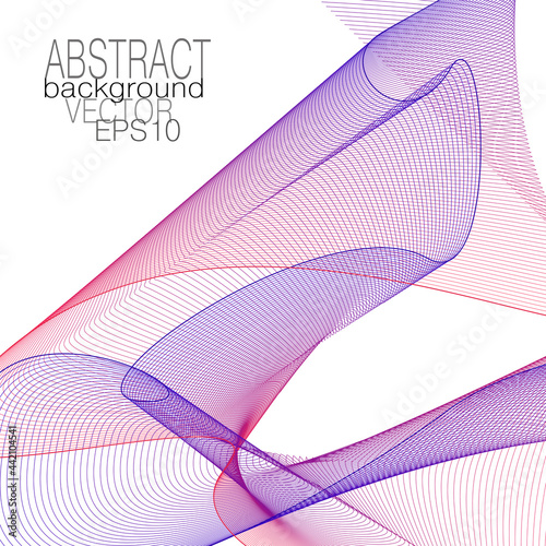 Red, dark blue flying veil, net texture. Transparent textile. Abstract design. Line art pattern. Thin squiggle curves. White background. Vector template for brochure, leaflet, book cover, flyer. EPS10