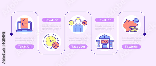 Taxation design elements. Vector infographic template with icons. Data visualization with five steps. Process timeline chart.