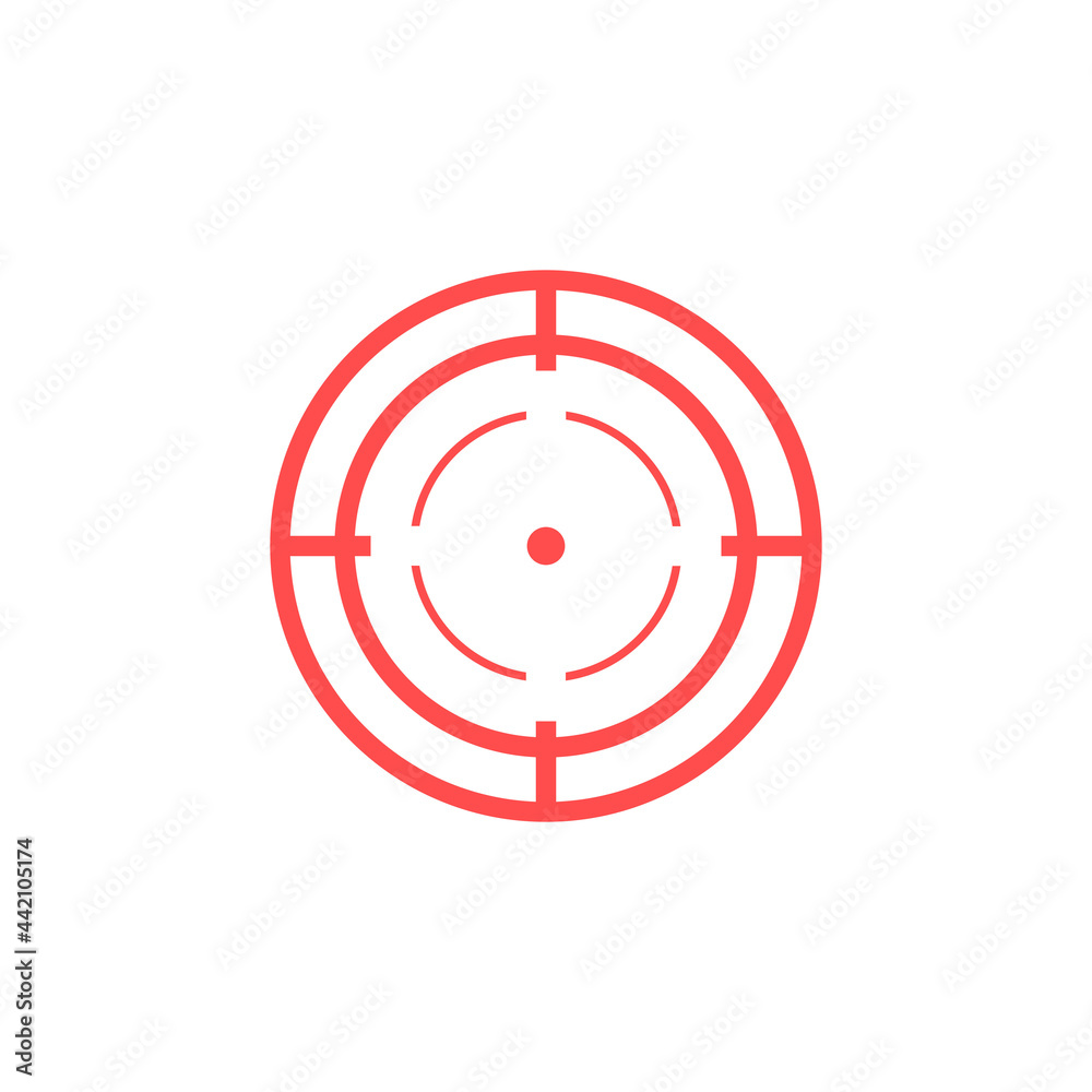 Target red icon. Focus cursor bull eye mark. Aim sniper shoot. Vector isolated on white Target red icon. Focus cursor bull eye mark. Aim sniper shoot. Vector isolated on white