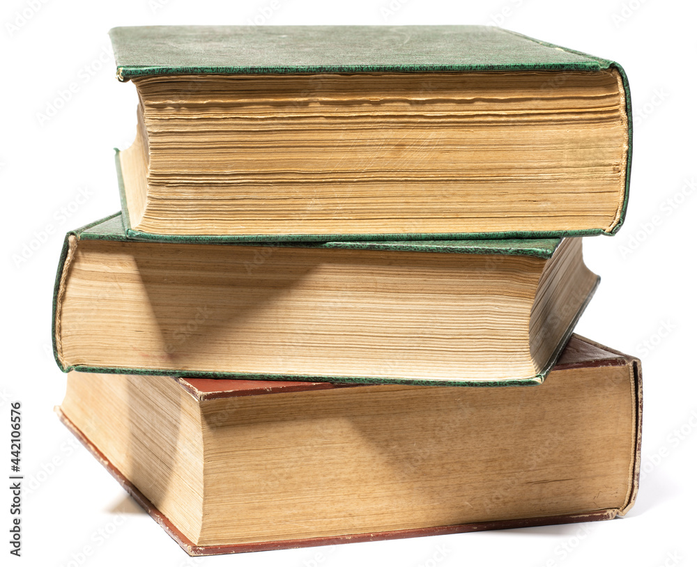 stacked old book isolated on white background