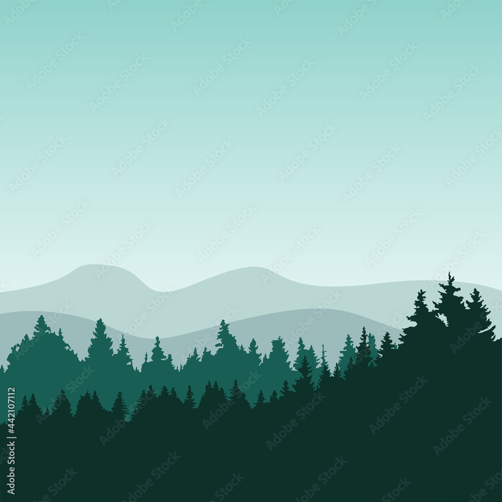 Vector landscape with mountains and trees