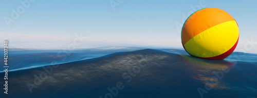 Childs beach ball floating out in the ocean with a danger concept 3d render