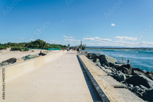 Low wide shot of the seaway promenade on the Gold Coast